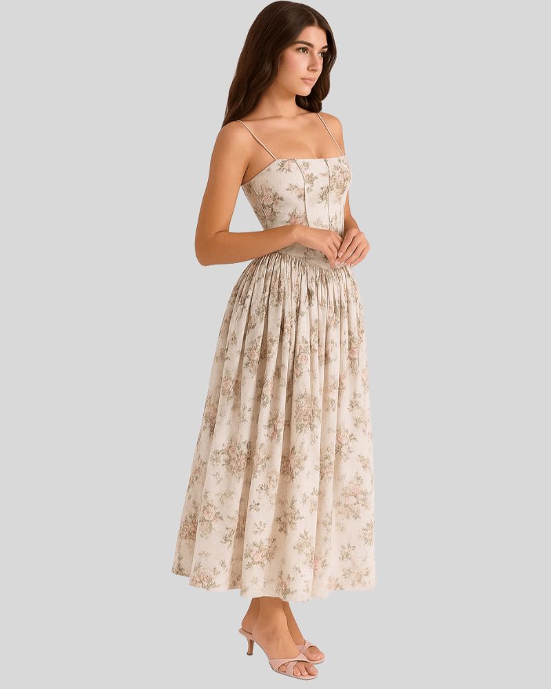 GARDEN FLORAL MIDI DRESS