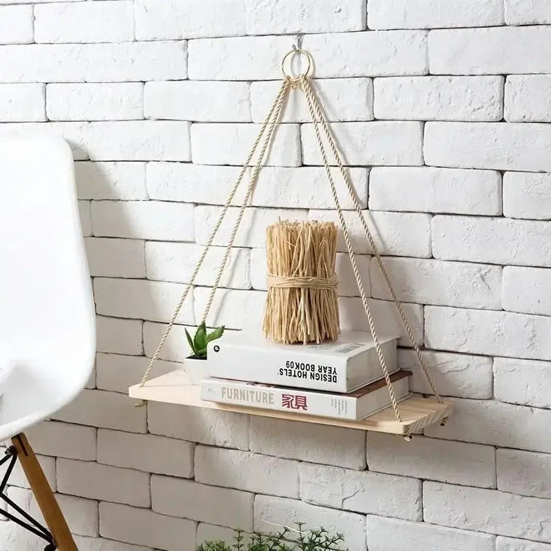 RUSTIC WOODEN HANGING SHELF WITH ROPE – BUY 1, GET 2 FREE