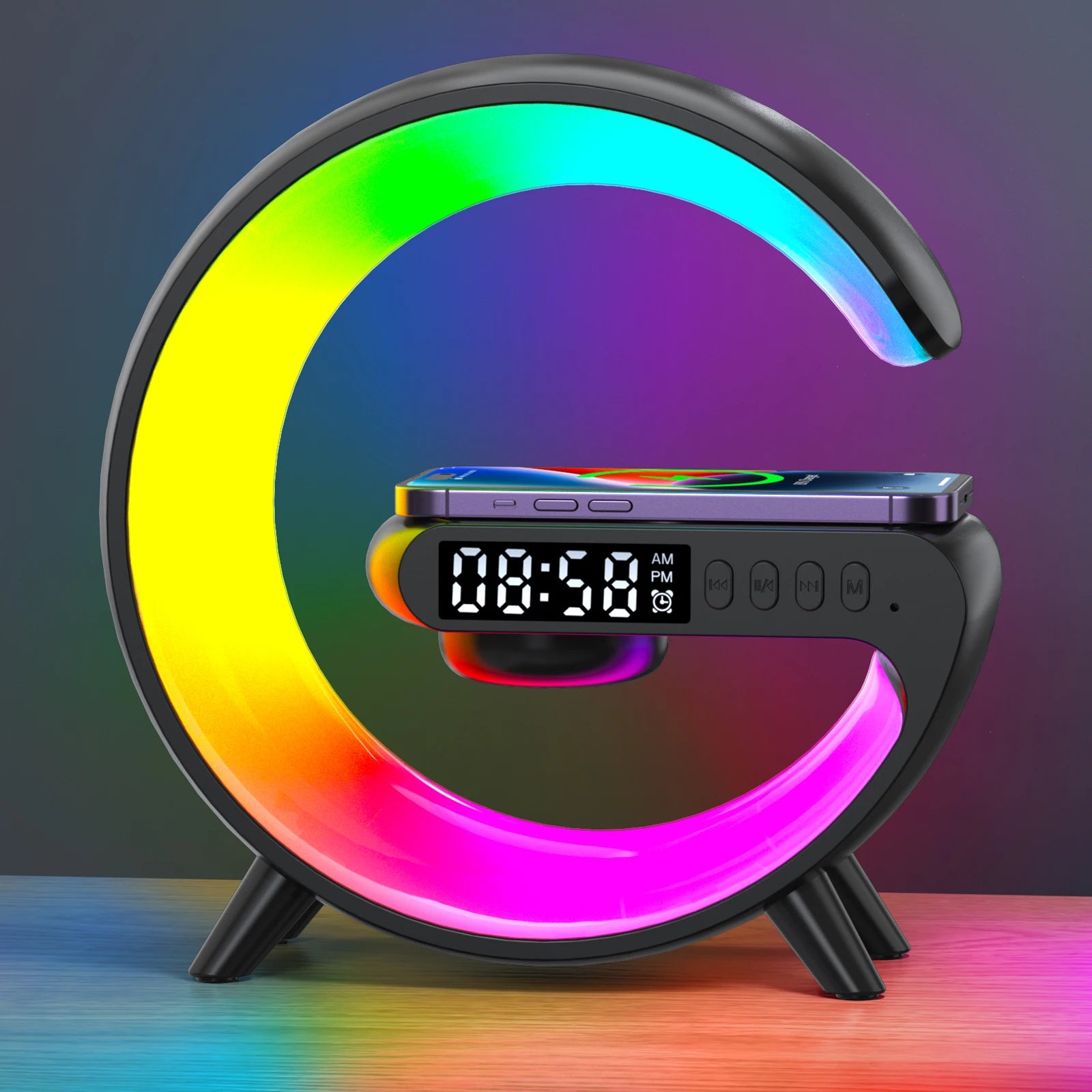 RGB LED CLOCK – WIRELESS CHARGING, SPEAKER & NIGHT LIGHT