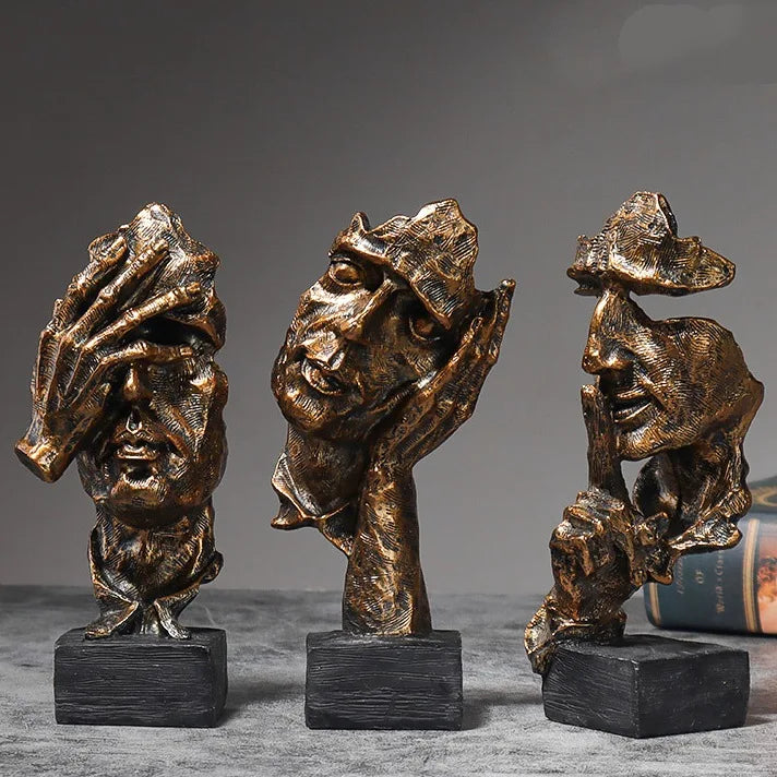 SET OF 3 RESIN STATUES I DON'T SPEAK, I DON'T HEAR, I DON'T SEE – CONTEMPORARY ABSTRACT STYLE