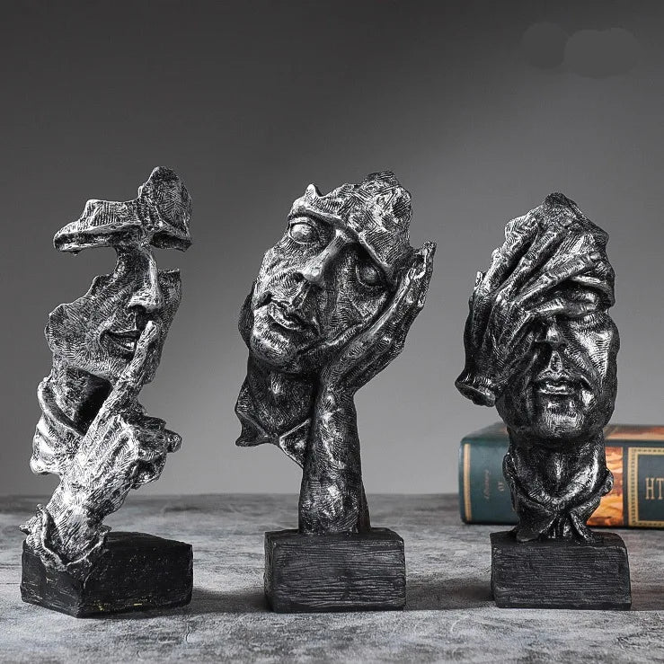 SET OF 3 RESIN STATUES I DON'T SPEAK, I DON'T HEAR, I DON'T SEE – CONTEMPORARY ABSTRACT STYLE