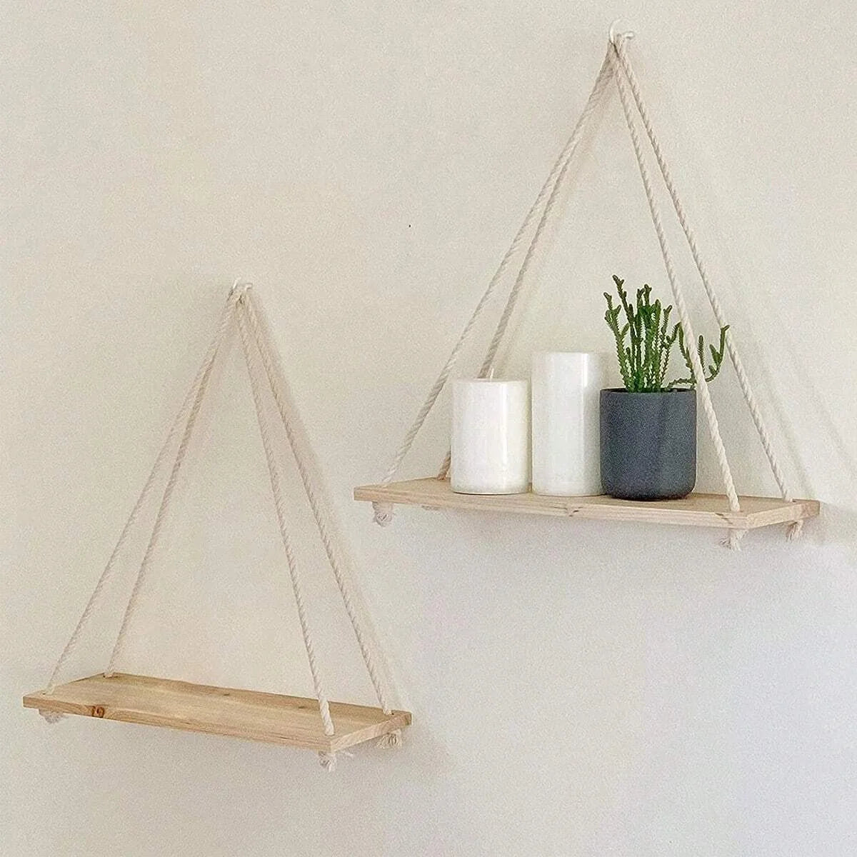 RUSTIC WOODEN HANGING SHELF WITH ROPE – BUY 1, GET 2 FREE