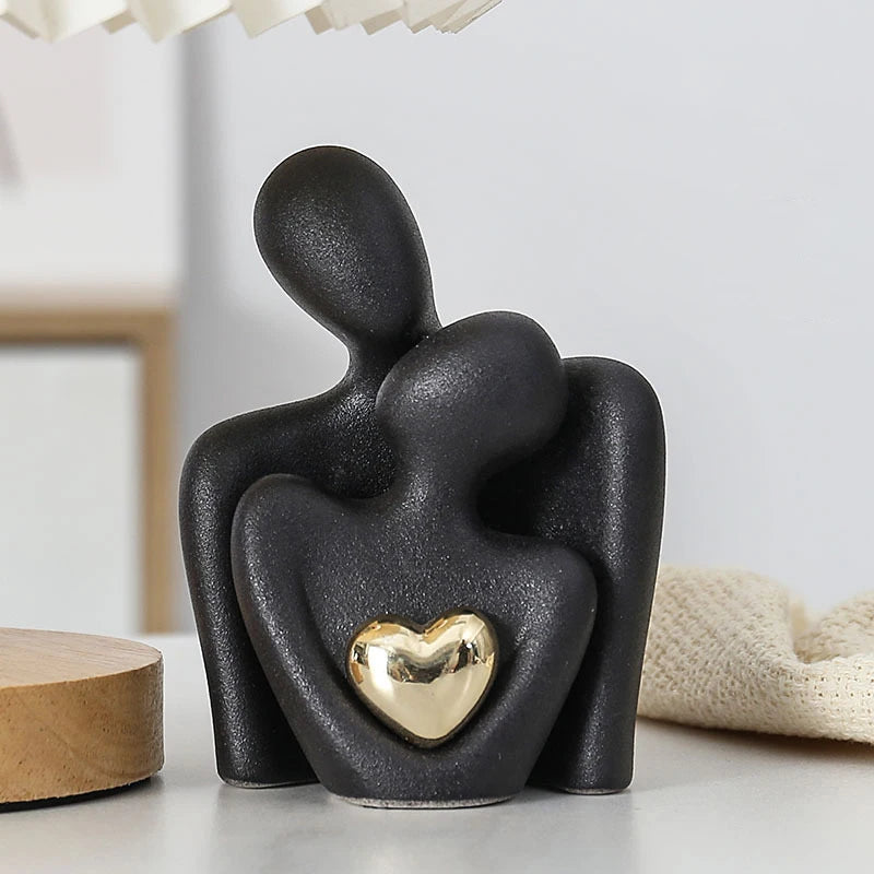 LOVING COUPLE DECORATIVE SCULPTURES – SET OF 2 MINIMALIST CERAMIC PIECES