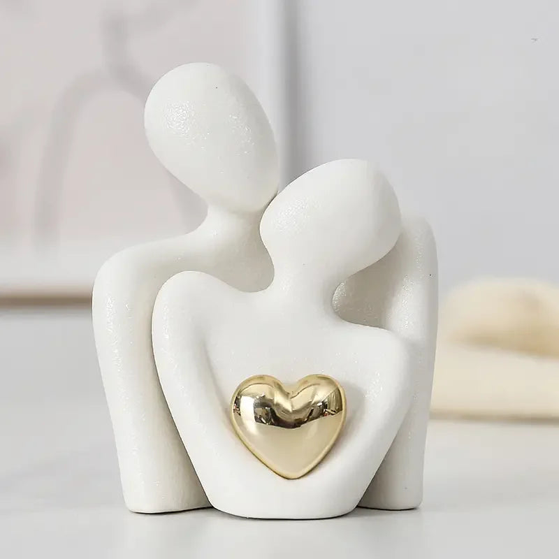 LOVING COUPLE DECORATIVE SCULPTURES – SET OF 2 MINIMALIST CERAMIC PIECES