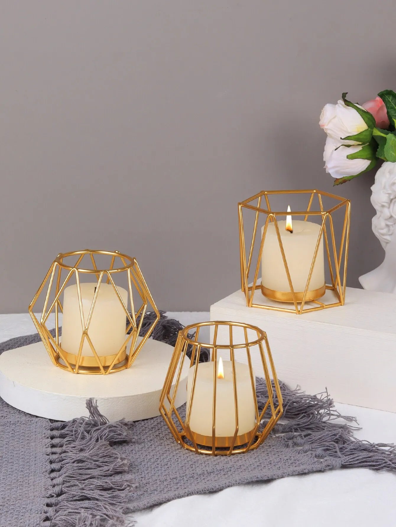 GOLD GEOMETRIC METAL CANDLE HOLDER – MODERN LUXURY HOME DECOR