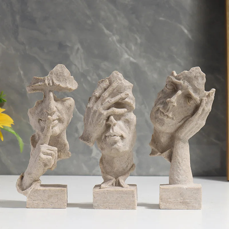 SET OF 3 RESIN STATUES I DON'T SPEAK, I DON'T HEAR, I DON'T SEE – CONTEMPORARY ABSTRACT STYLE