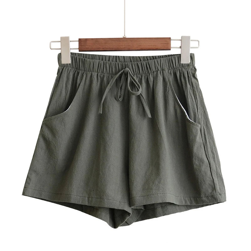 WOMEN'S LINEN SHORTS - ELASTIC WAIST AND DRAWSTRING