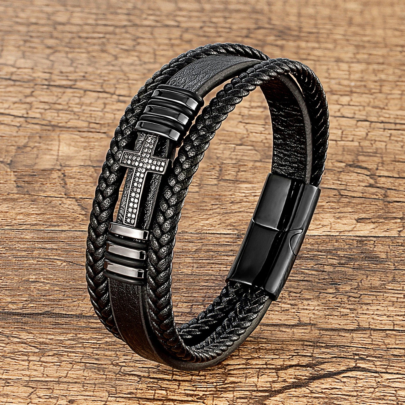 MEN'S BRACELET CROSS BLACK