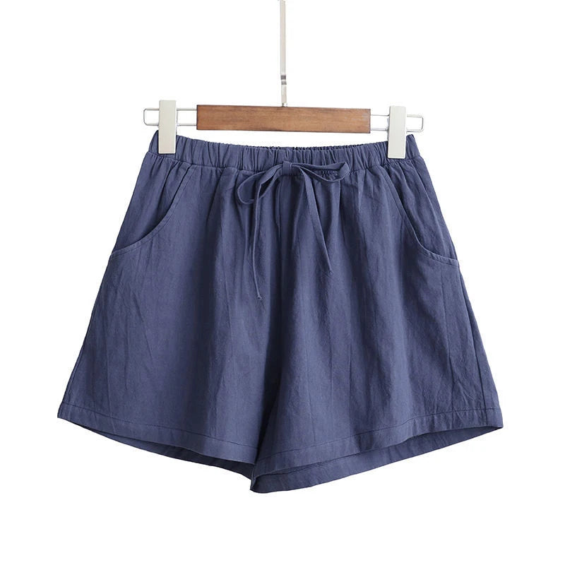 WOMEN'S LINEN SHORTS - ELASTIC WAIST AND DRAWSTRING
