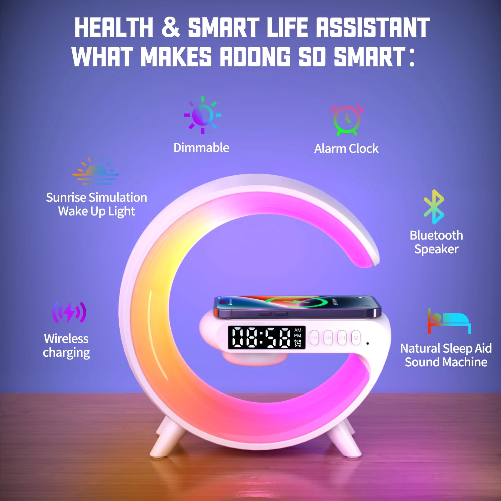 RGB LED CLOCK – WIRELESS CHARGING, SPEAKER & NIGHT LIGHT