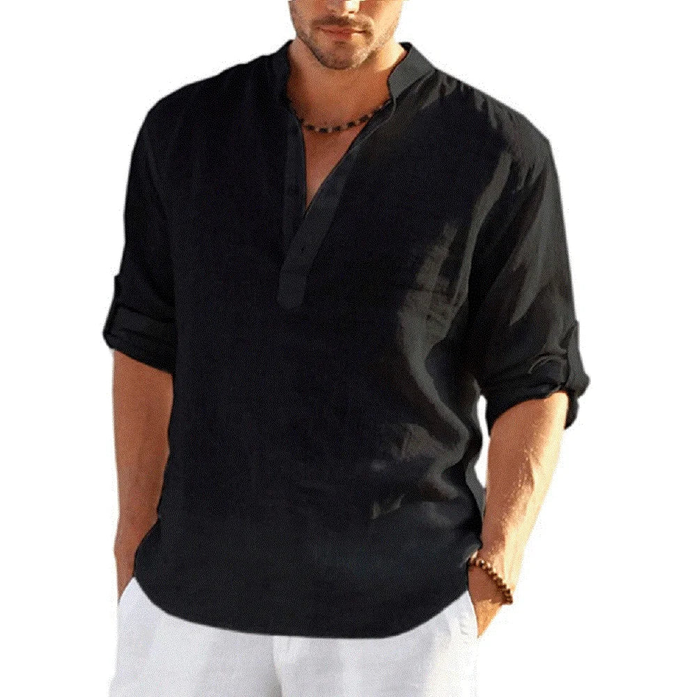 CAPRI LINEN HENLEY SHIRT