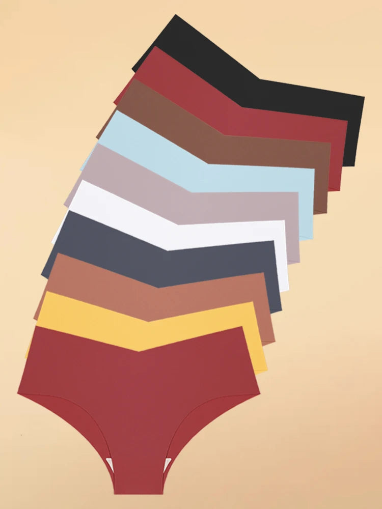 10pcs Hot Sale Women's Panties Seamless Underwear Ultra-thin Solid Briefs Female V-Waist 10 Colors panty Silk Lingerie Wholesale