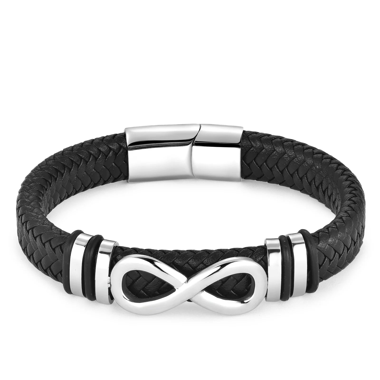 MEN'S INFINITY BRACELET IN LEATHER AND STEEL