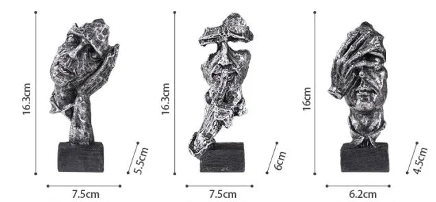 SET OF 3 RESIN STATUES I DON'T SPEAK, I DON'T HEAR, I DON'T SEE – CONTEMPORARY ABSTRACT STYLE