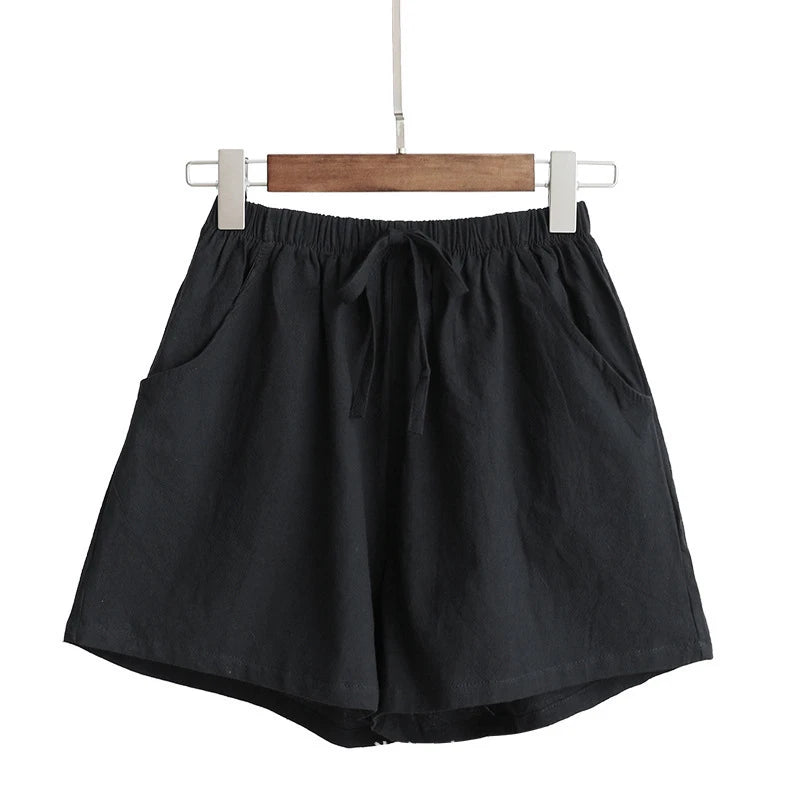 WOMEN'S LINEN SHORTS - ELASTIC WAIST AND DRAWSTRING