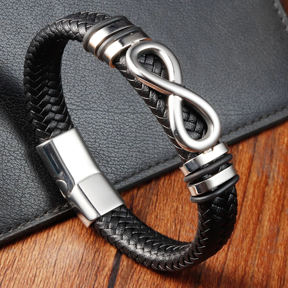MEN'S INFINITY BRACELET IN LEATHER AND STEEL
