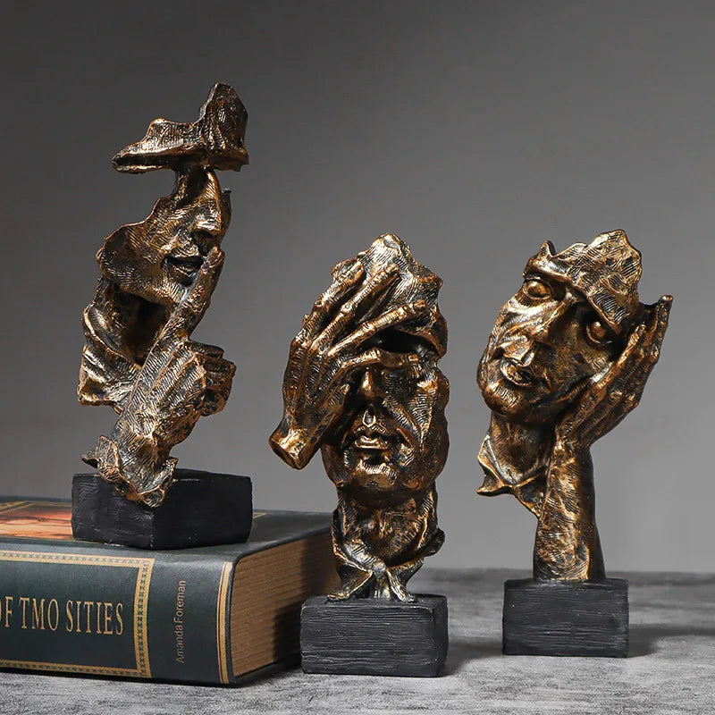 SET OF 3 RESIN STATUES I DON'T SPEAK, I DON'T HEAR, I DON'T SEE – CONTEMPORARY ABSTRACT STYLE