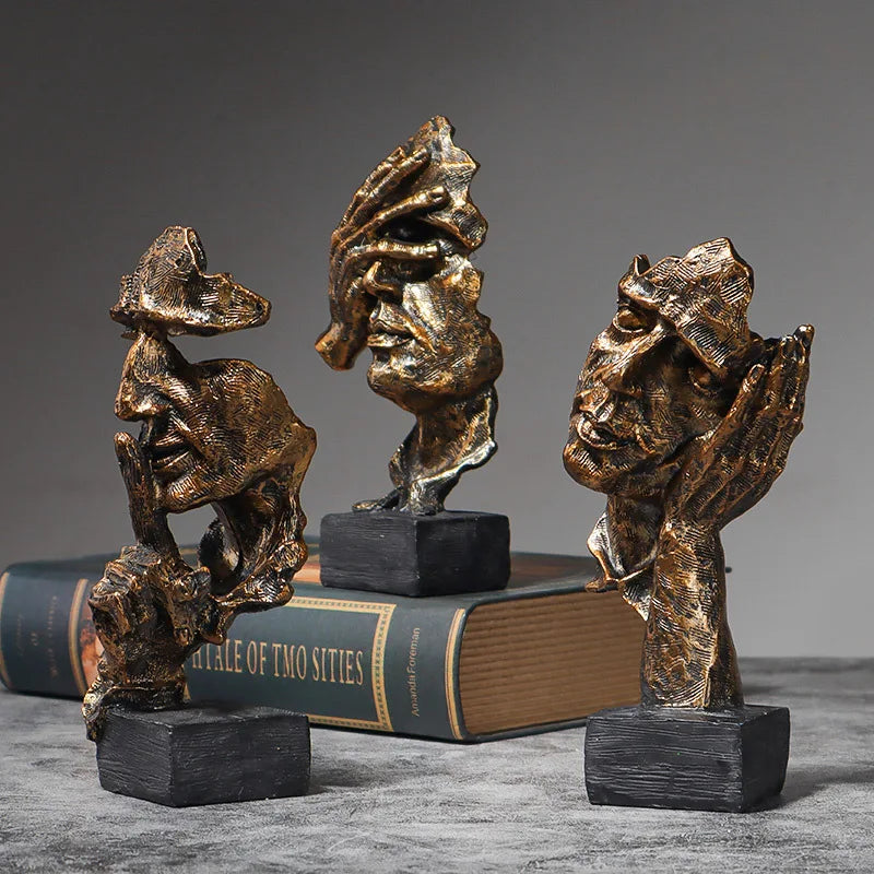 SET OF 3 RESIN STATUES I DON'T SPEAK, I DON'T HEAR, I DON'T SEE – CONTEMPORARY ABSTRACT STYLE