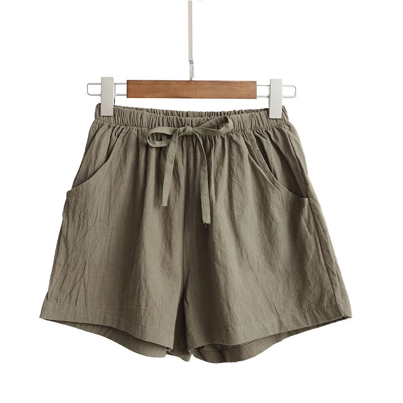 WOMEN'S LINEN SHORTS - ELASTIC WAIST AND DRAWSTRING