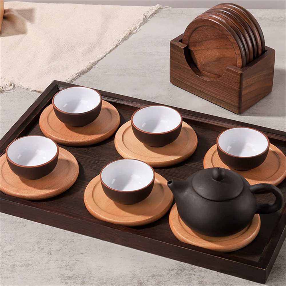 WOODEN COASTER SET WITH HOLDER – NATURAL ELEGANCE FOR YOUR TABLE