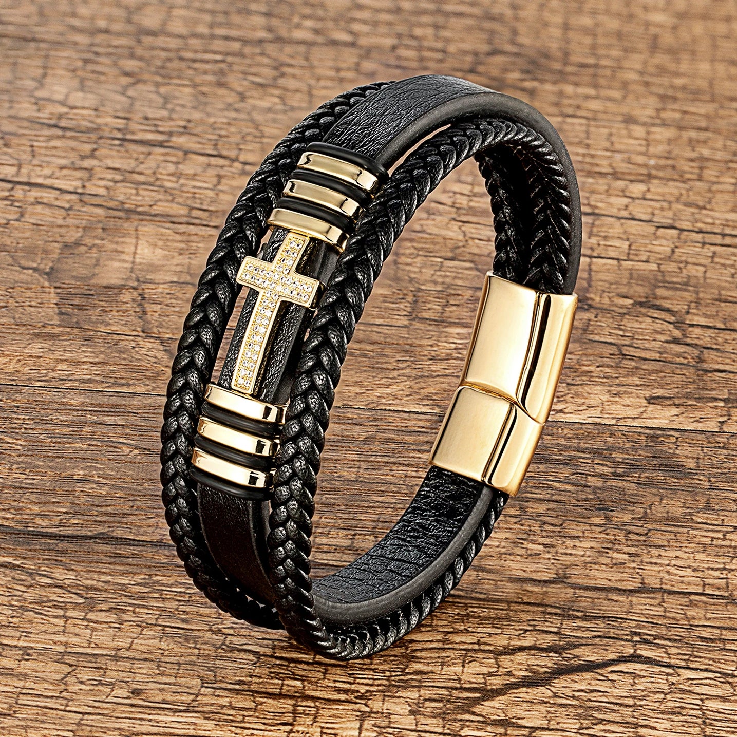 MEN'S BRACELET CROSS BLACK