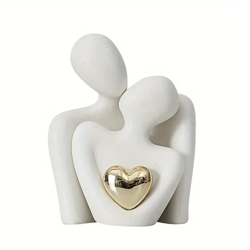 LOVING COUPLE DECORATIVE SCULPTURES – SET OF 2 MINIMALIST CERAMIC PIECES