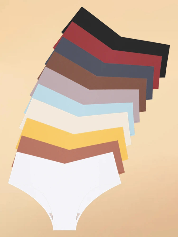 10pcs Hot Sale Women's Panties Seamless Underwear Ultra-thin Solid Briefs Female V-Waist 10 Colors panty Silk Lingerie Wholesale