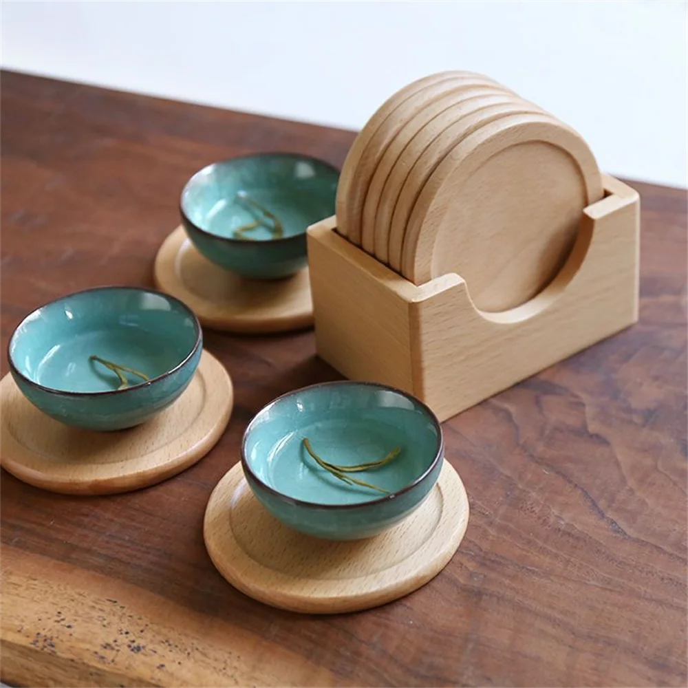 WOODEN COASTER SET WITH HOLDER – NATURAL ELEGANCE FOR YOUR TABLE