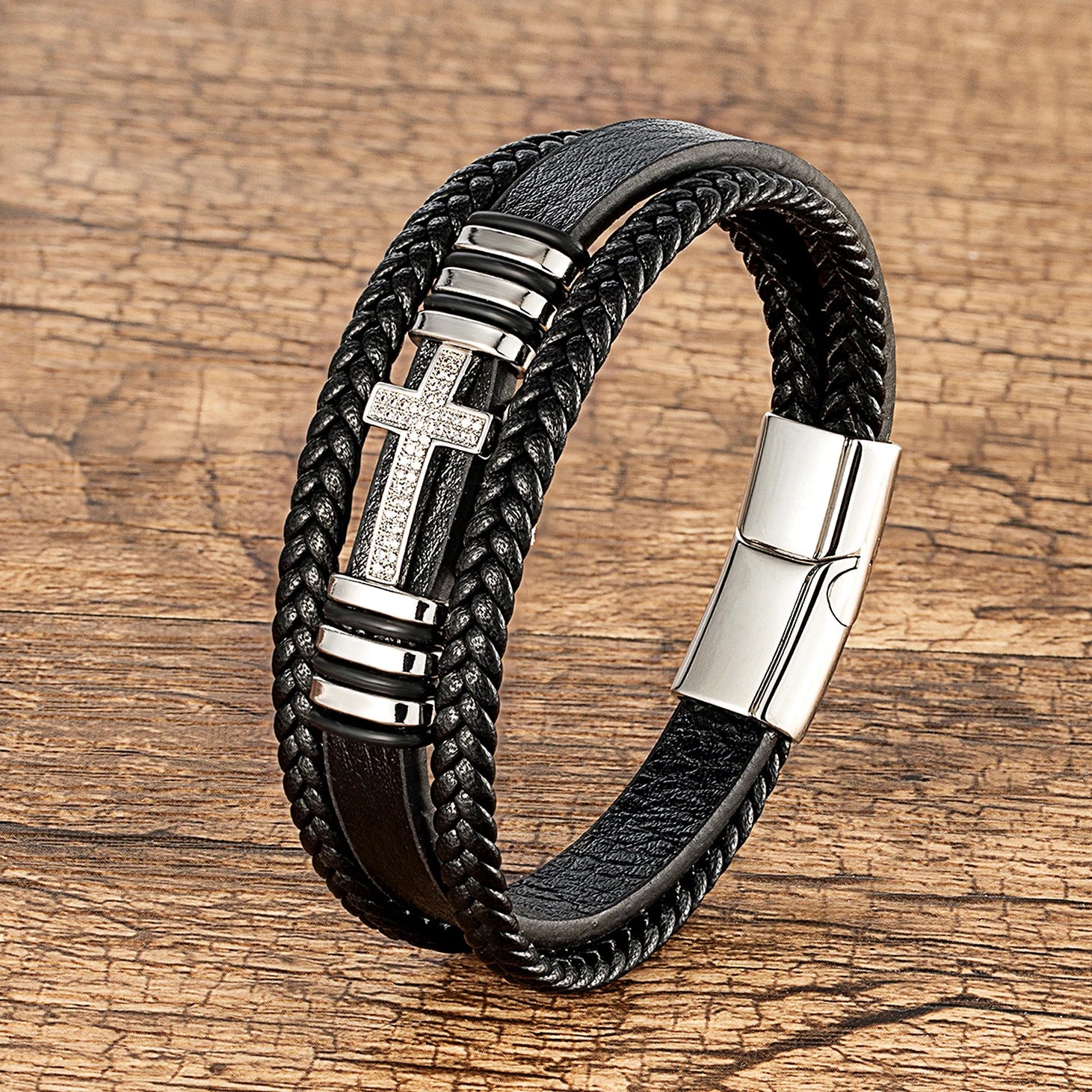 MEN'S BRACELET CROSS BLACK