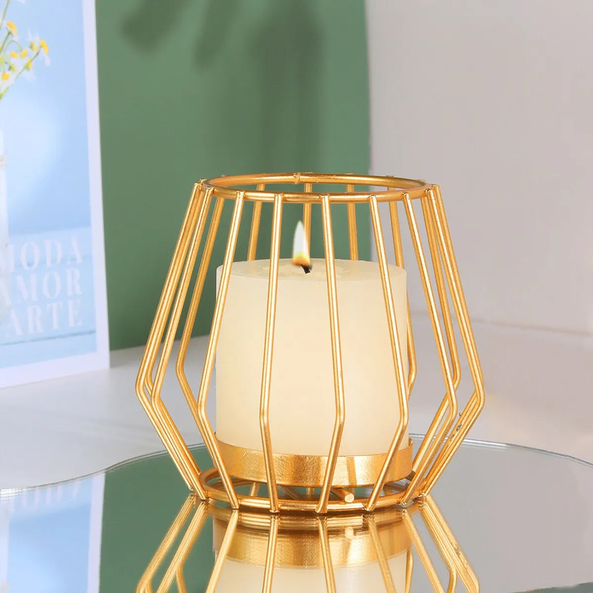 GOLD GEOMETRIC METAL CANDLE HOLDER – MODERN LUXURY HOME DECOR