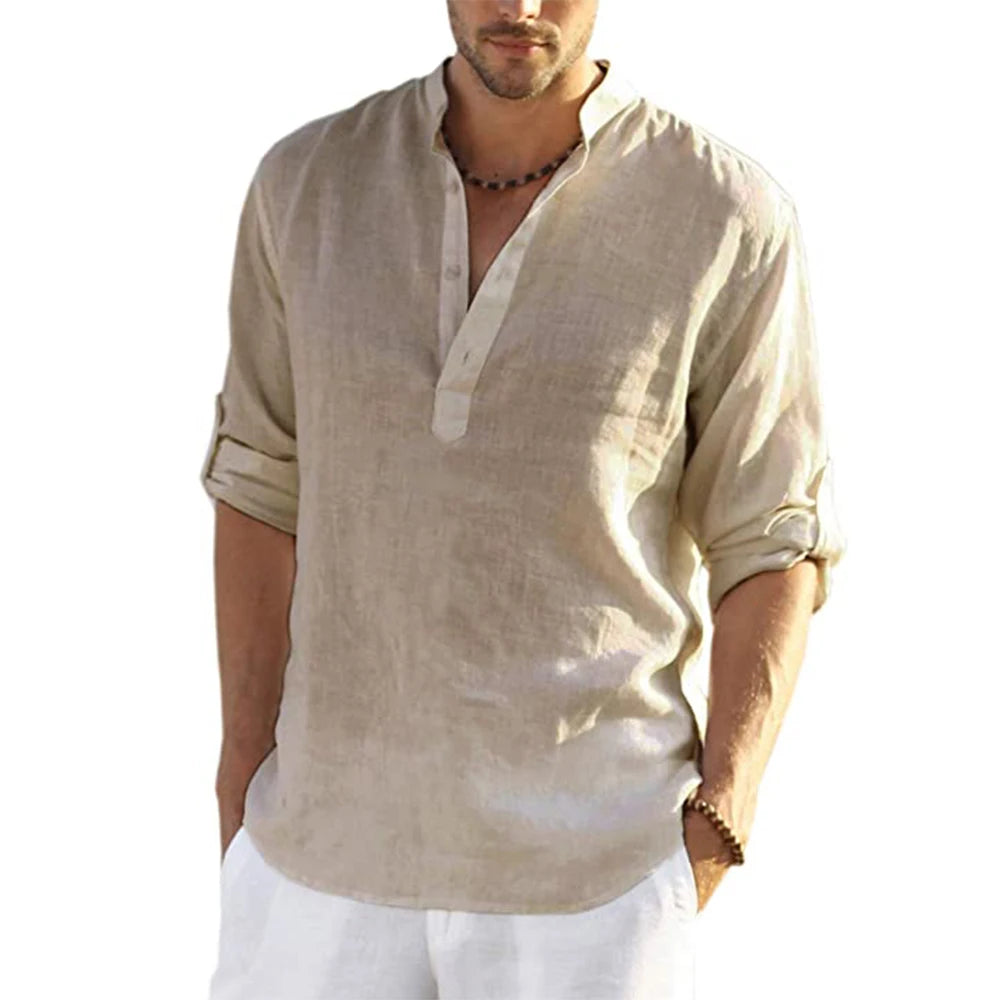 CAPRI LINEN HENLEY SHIRT