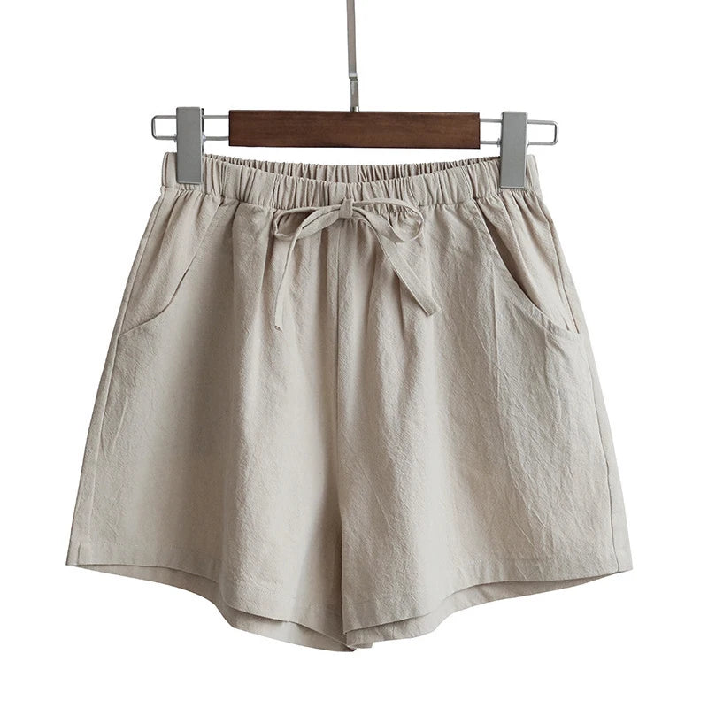 WOMEN'S LINEN SHORTS - ELASTIC WAIST AND DRAWSTRING