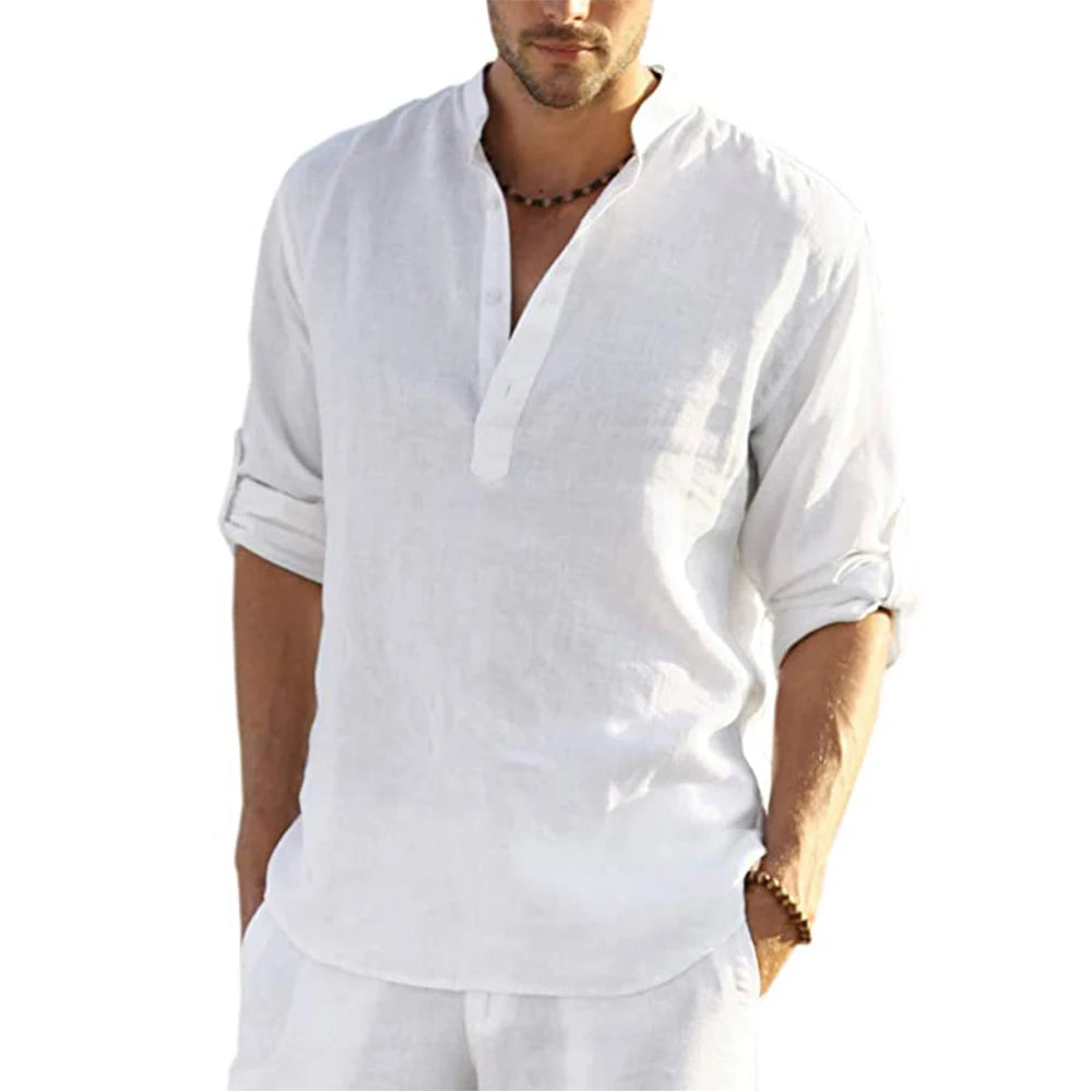 CAPRI LINEN HENLEY SHIRT
