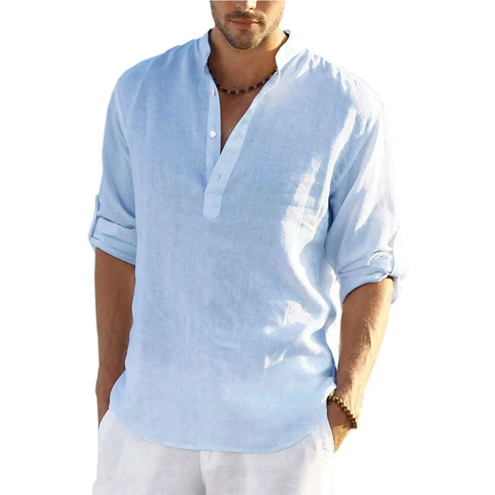 CAPRI LINEN HENLEY SHIRT