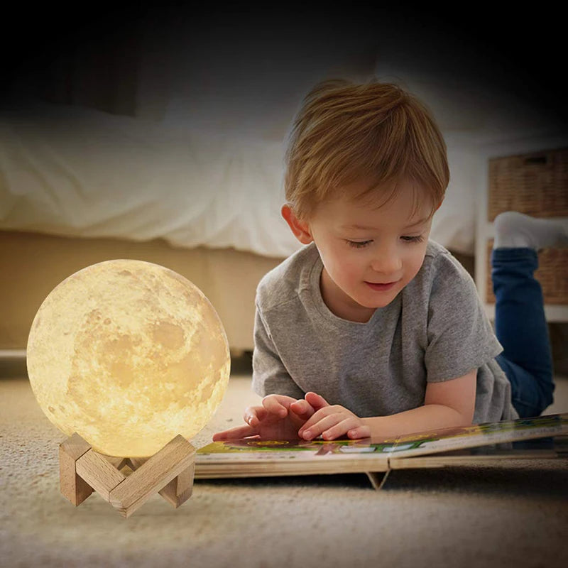 RECHARGEABLE 3D MOON LAMP WITH 2 OR 16 COLORS - TOUCH OR REMOTE CONTROL