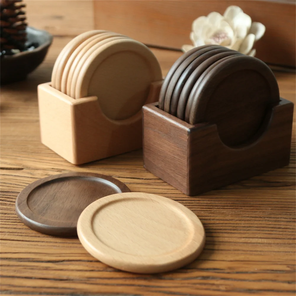 WOODEN COASTER SET WITH HOLDER – NATURAL ELEGANCE FOR YOUR TABLE
