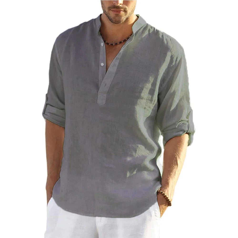 CAPRI LINEN HENLEY SHIRT