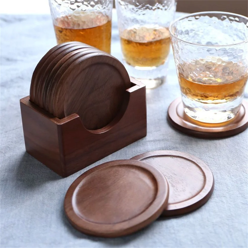 WOODEN COASTER SET WITH HOLDER – NATURAL ELEGANCE FOR YOUR TABLE
