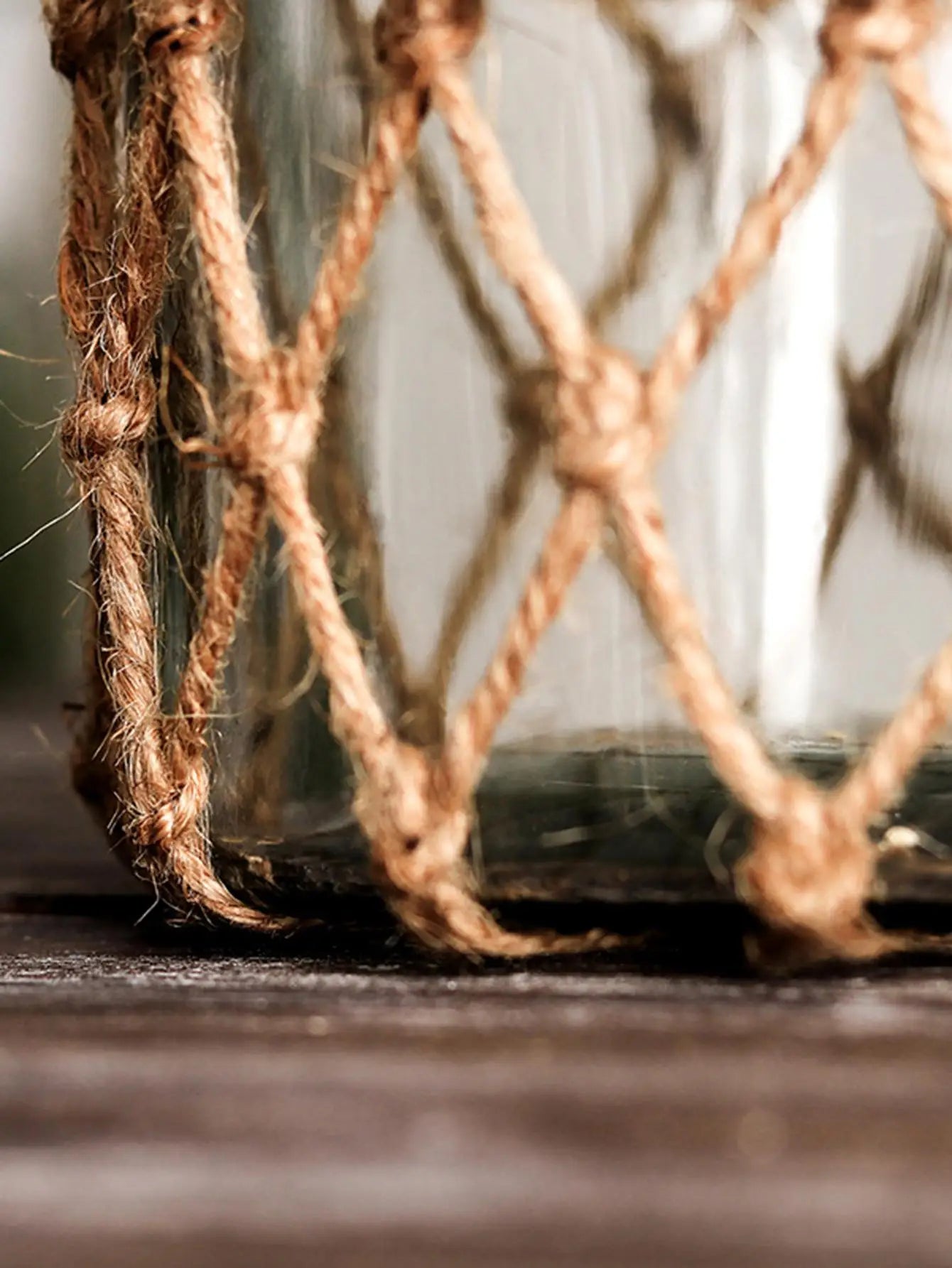 GLASS DECORATIVE JAR WITH RUSTIC ROPE – BOHO VINTAGE STYLE