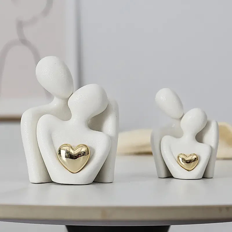 LOVING COUPLE DECORATIVE SCULPTURES – SET OF 2 MINIMALIST CERAMIC PIECES