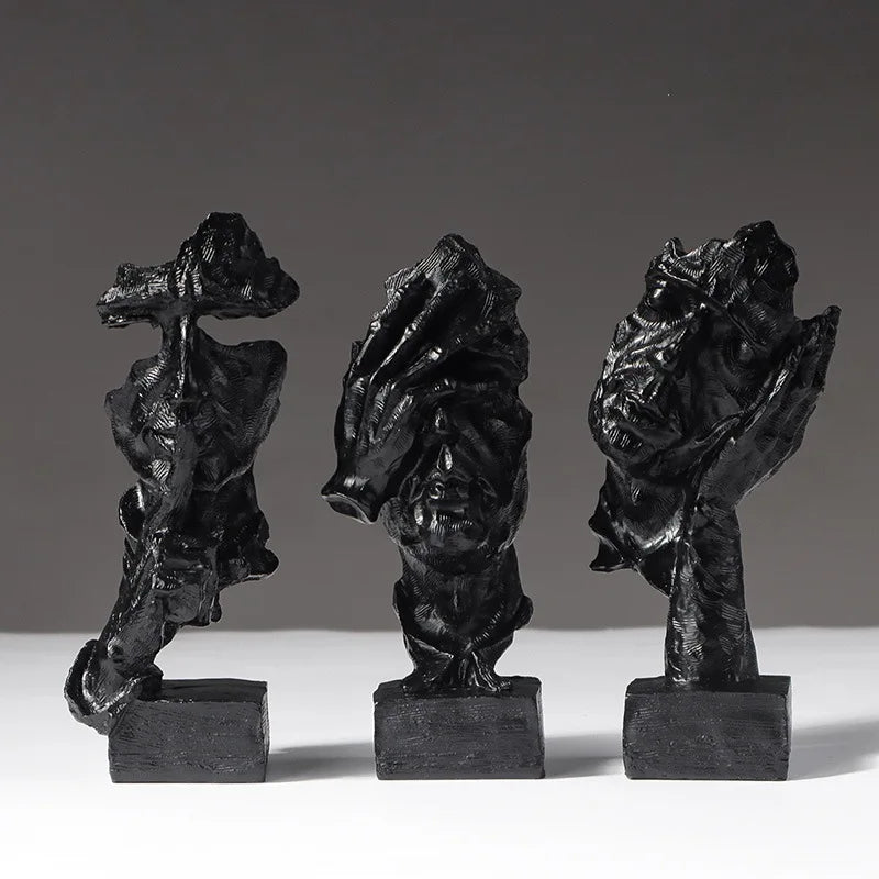 SET OF 3 RESIN STATUES I DON'T SPEAK, I DON'T HEAR, I DON'T SEE – CONTEMPORARY ABSTRACT STYLE
