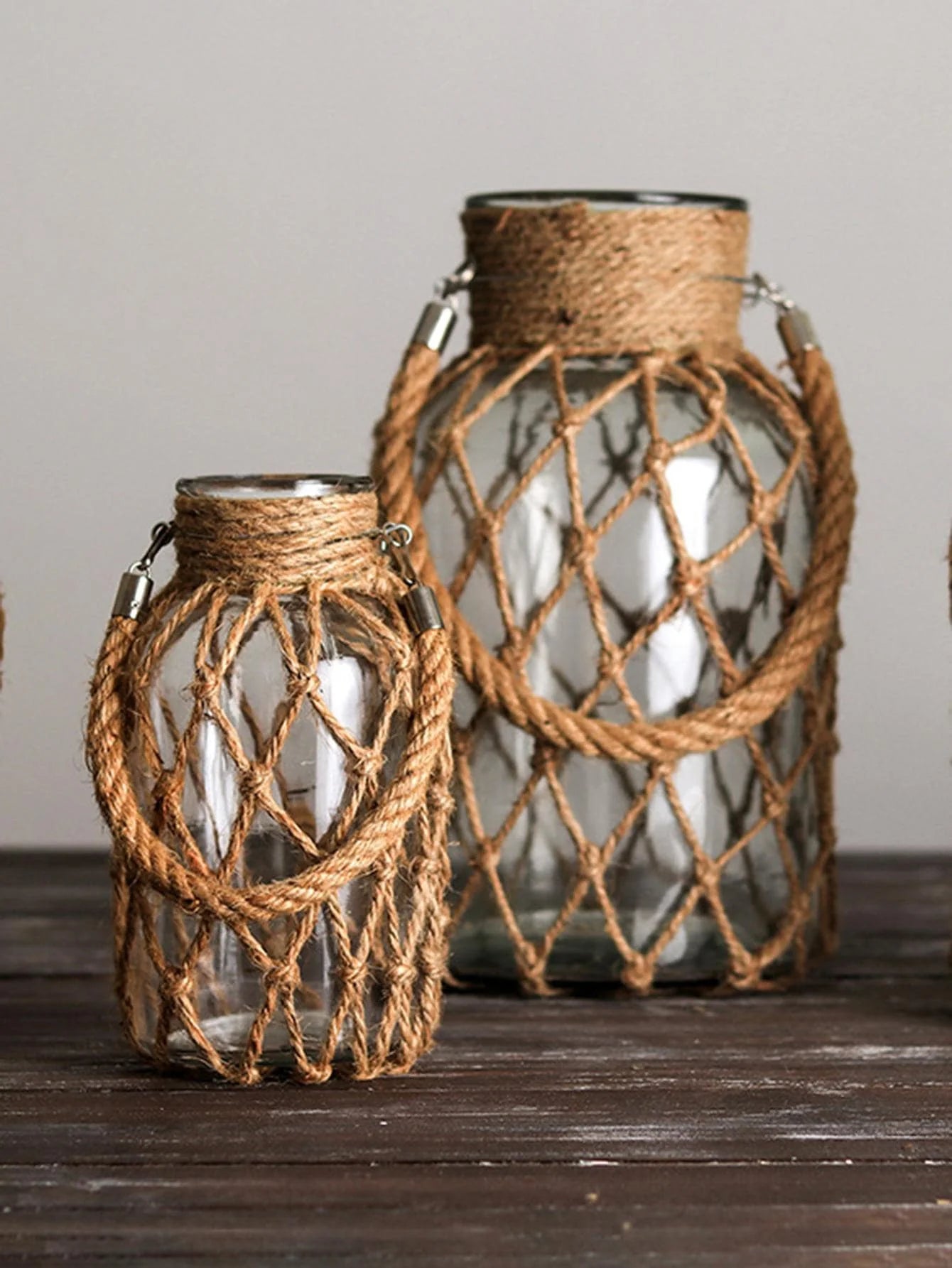 GLASS DECORATIVE JAR WITH RUSTIC ROPE – BOHO VINTAGE STYLE