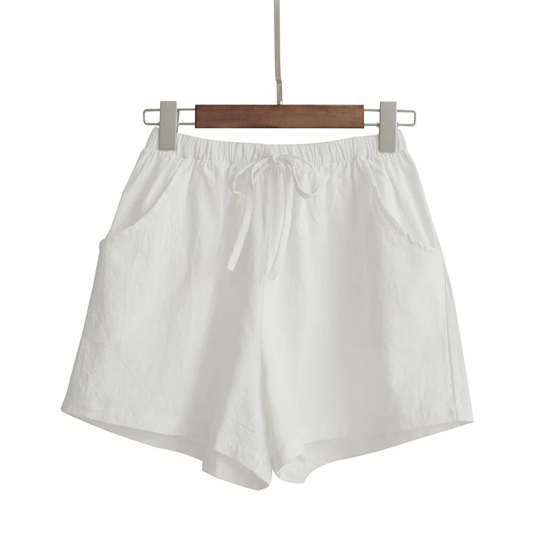 WOMEN'S LINEN SHORTS - ELASTIC WAIST AND DRAWSTRING