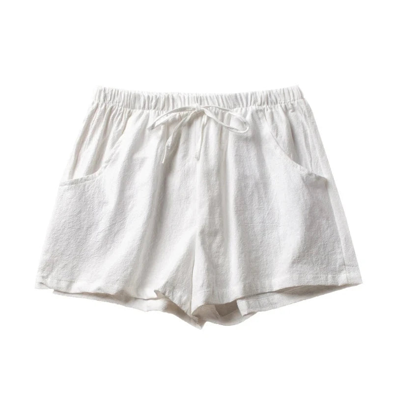 WOMEN'S LINEN SHORTS - ELASTIC WAIST AND DRAWSTRING