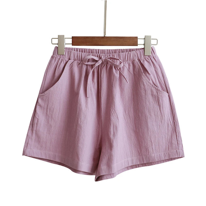 WOMEN'S LINEN SHORTS - ELASTIC WAIST AND DRAWSTRING