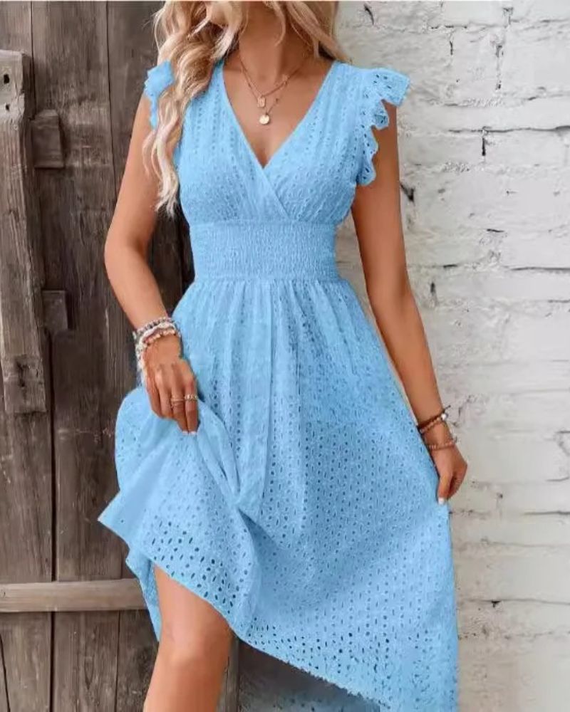 MIDI LACE DRESS WITH V-NECKLINE