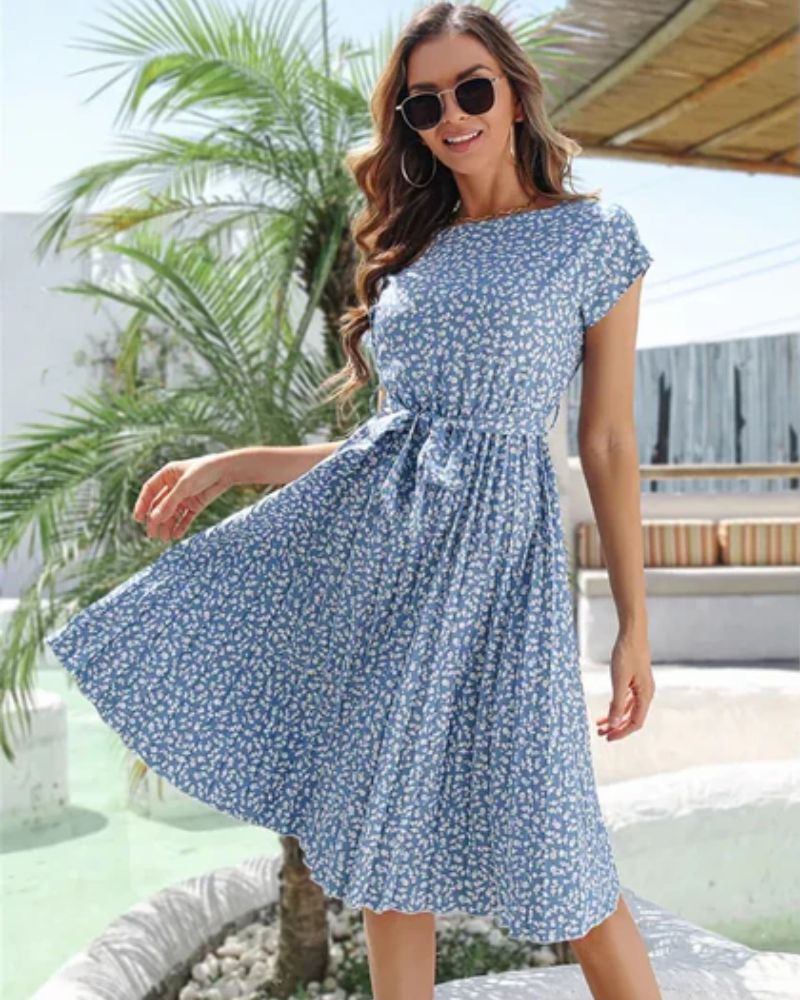 FLORAL PRINT MIDI DRESS WITH LOOSE FIT AND RUFFLE DETAIL