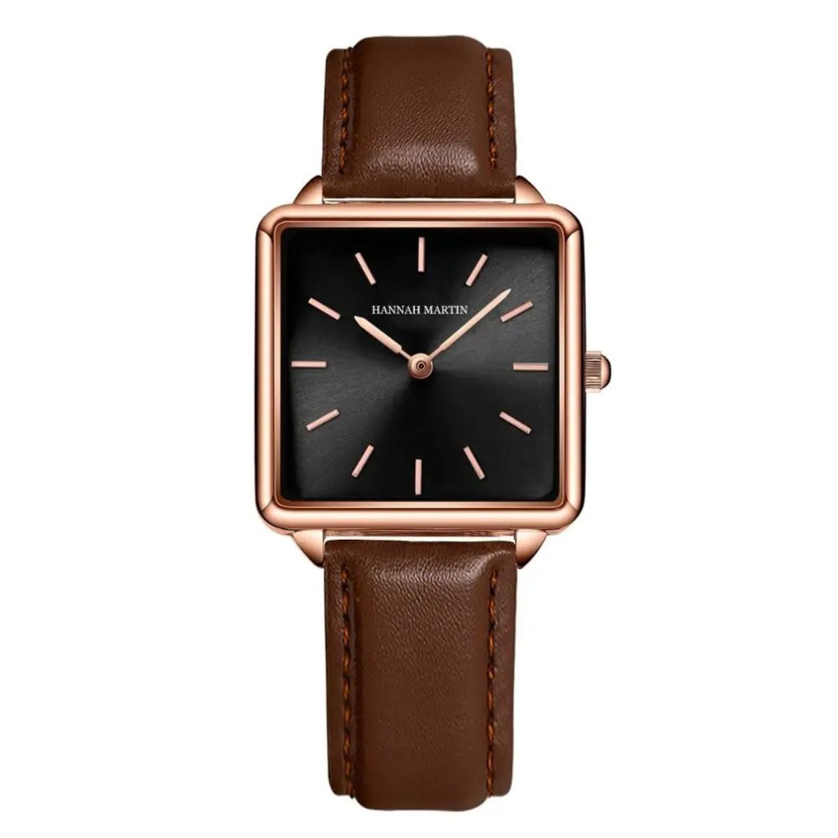 WOMEN'S SQUARE LEATHER WATCH ELEGANCE BROWN 28mm