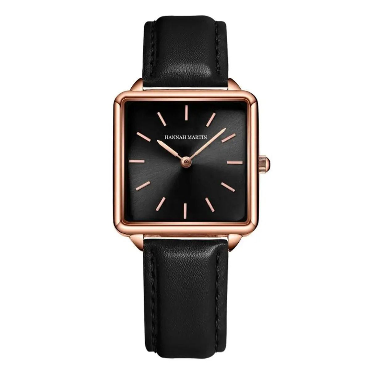 WOMEN'S SQUARE LEATHER WATCH ELEGANCE BLACK 28mm