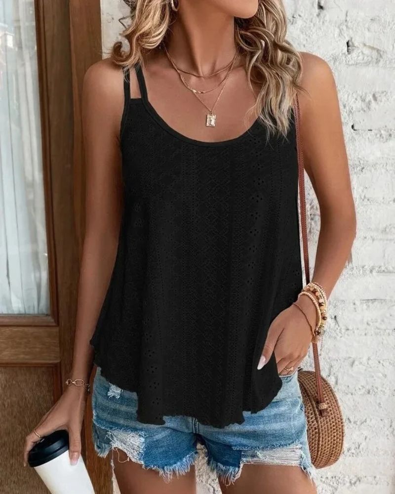 LIGHTWEIGHT COTTON BLOUSE WITH EYELET DESIGN AND DOUBLE STRAPS